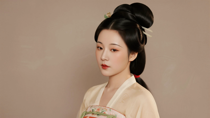 AI纯色极简国风美人浅唐浅底温柔古典女生,无水印壁纸