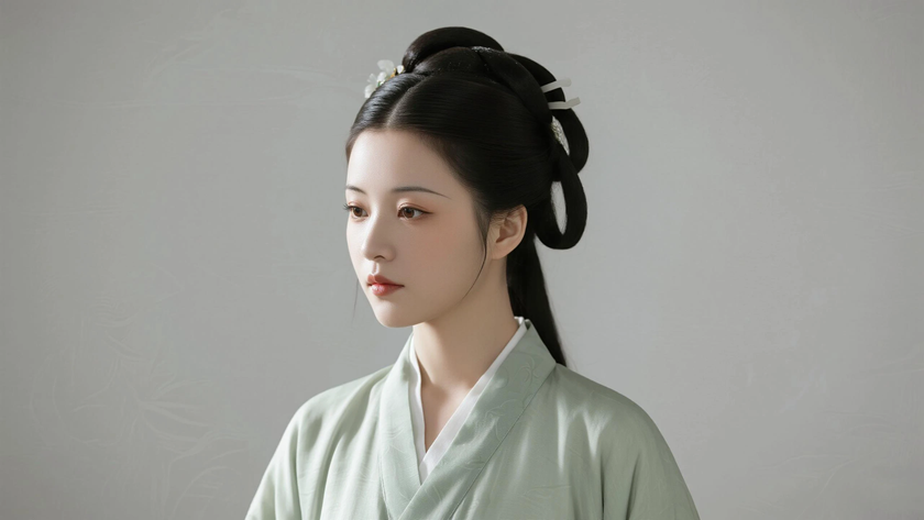 AI纯色极简国风美人宋代温婉古典女生,无水印壁纸