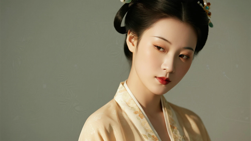 AI柔和柔光国风美人唐代襦裙质感古典女生,高清壁纸