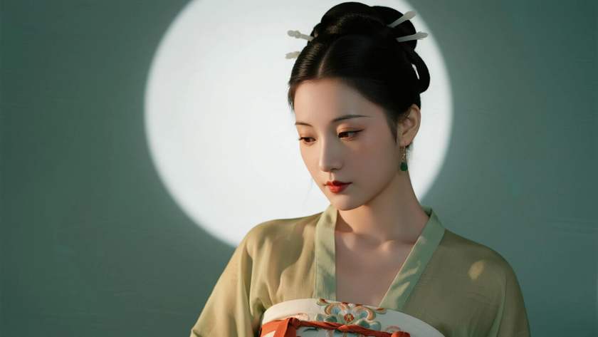 AI纯色极简国风美人汉代古典优雅女生,无水印壁纸