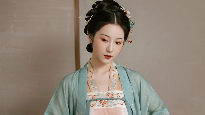 AI纯色极简国风美人宋代温婉古典女生,无水印壁纸