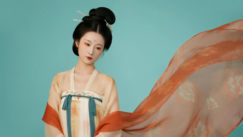 AI柔和柔光国风美人唐代襦裙质感古典女生,高清壁纸