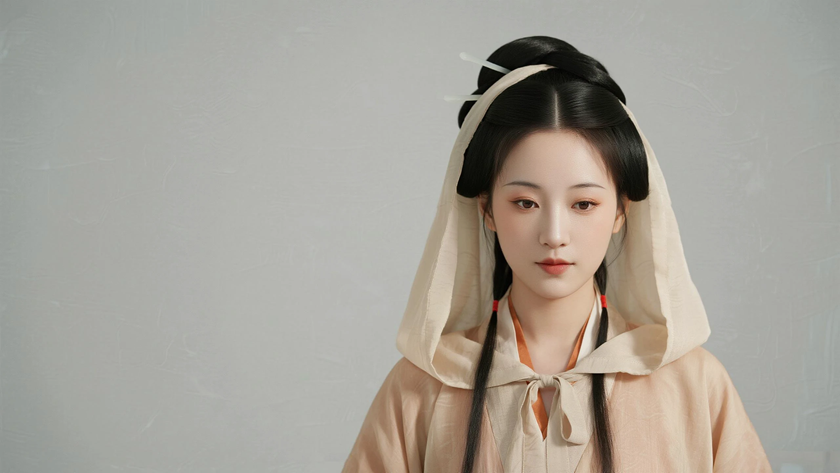 AI纯色极简国风美人汉代古典优雅女生，无水印壁纸