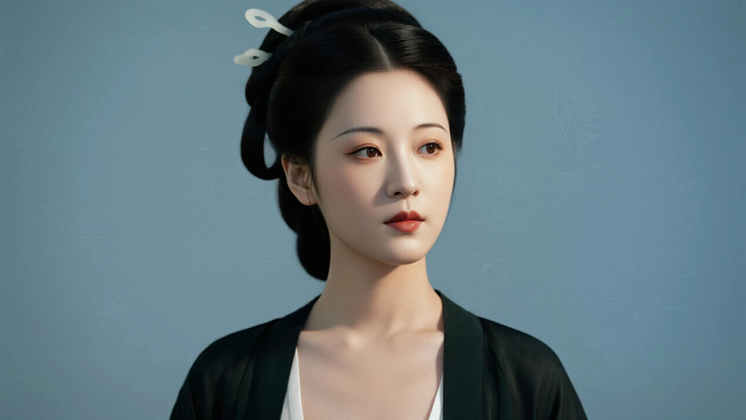 AI纯色极简国风美人宋代温婉古典女生,无水印壁纸