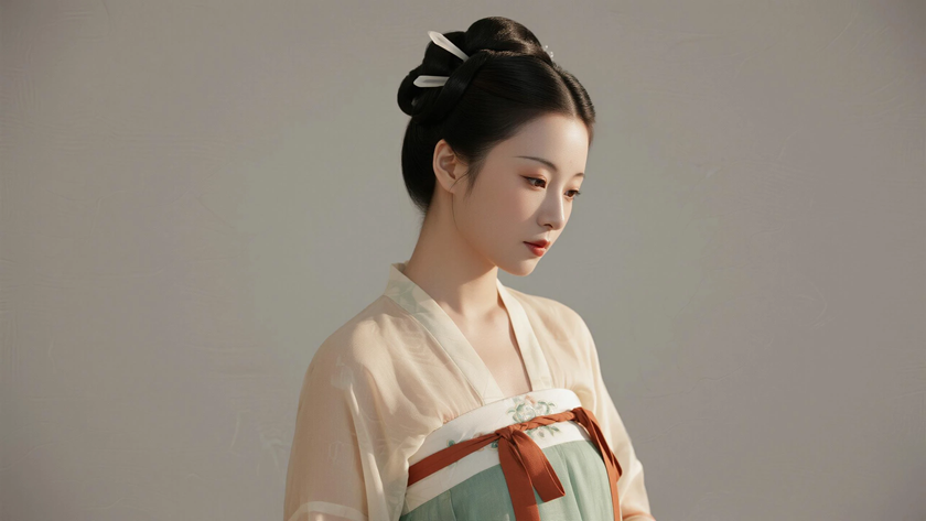AI柔和柔光国风美人唐代襦裙质感古典女生,高清壁纸