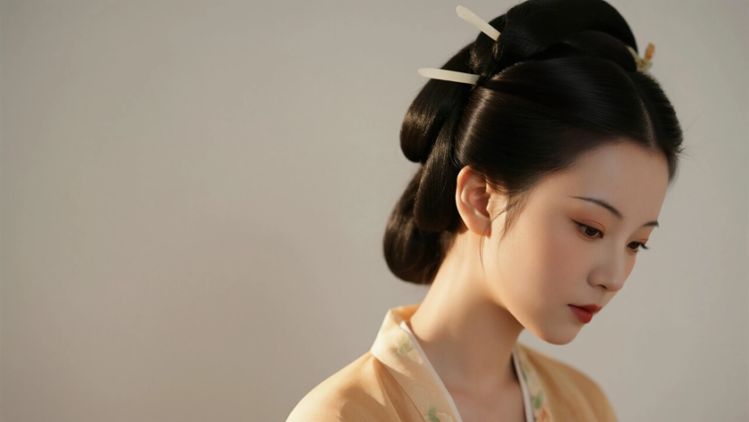 AI纯色极简国风美人浅唐浅底温柔古典女生,无水印壁纸