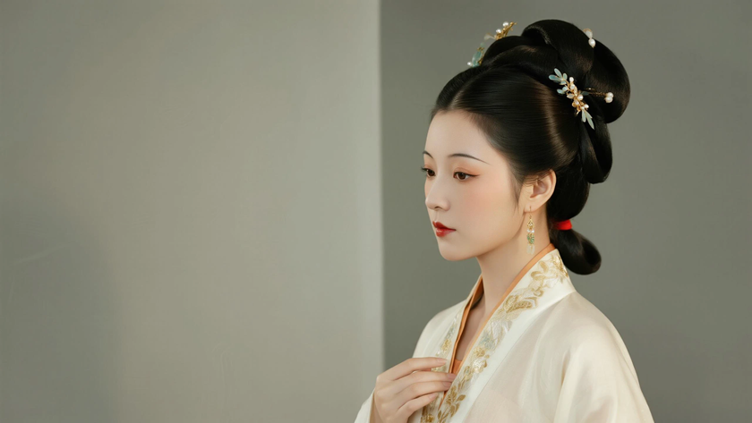 AI纯色极简国风美人汉代古典优雅女生,无水印壁纸
