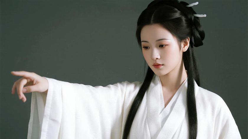AI纯色极简国风美人宋代温婉古典女生,无水印壁纸