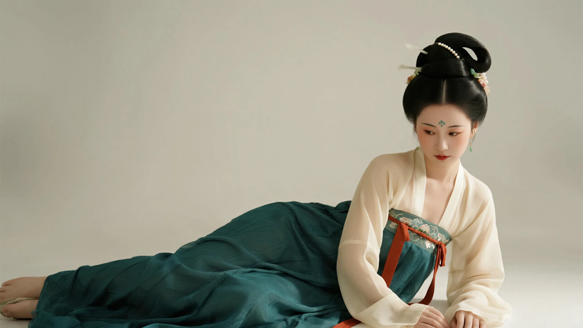 AI柔和柔光国风美人唐代罗裙质感古典女生,高清壁纸