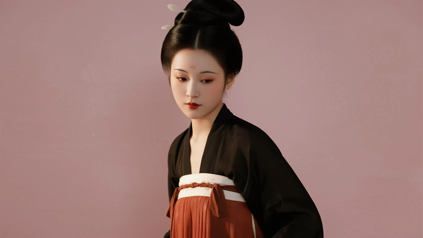 AI纯色极简国风美人浅唐浅底温柔古典女生,无水印壁纸