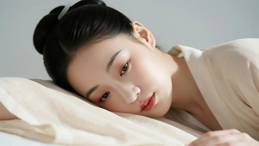 AI国风美人穿搭汉代直裾优雅女生正面纯色背景,电脑壁纸