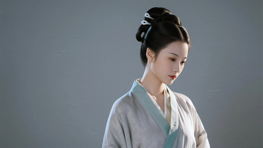 AI纯色极简国风美人汉代古典优雅女生,无水印壁纸