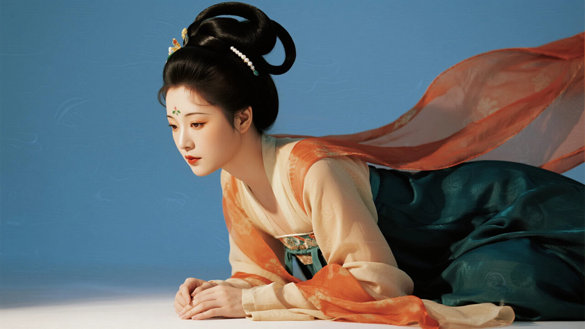 AI柔和柔光国风美人唐代罗裙质感古典女生,高清壁纸