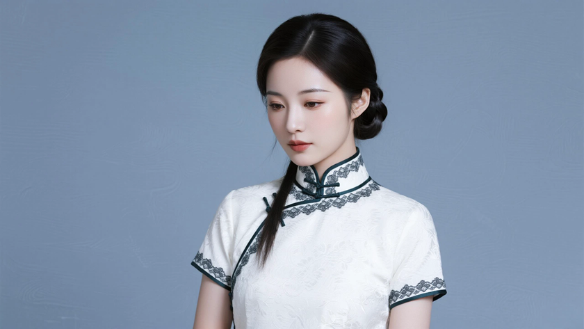 AI极简纯色优雅温婉旗袍女生无水印电脑壁纸