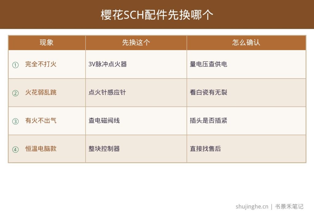 樱花热水器SCH点火配件型号价格和先换哪个速查