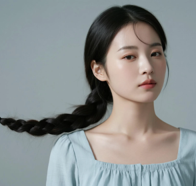 AI清新治愈电脑桌面壁纸 | 浅青灰方领长裙素雅恬静女生8K超高清无水印套图