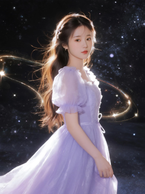 4K梦幻AI女生手机壁纸 | 星空下浪漫少女竖屏套图