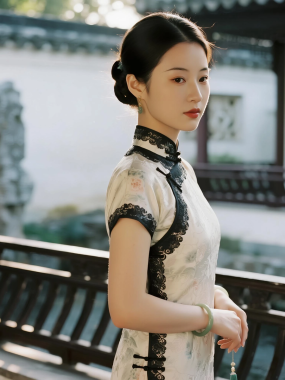 4K新中式手机AI壁纸 | 古典庭院温婉美人竖屏套图