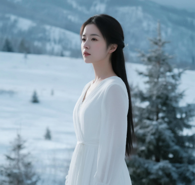4K清冷手机AI壁纸 | 雪景出尘美人竖屏套图