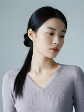 AI清新治愈电脑桌面壁纸 | 淡芋灰针织长裙安静治愈女生8K超高清无水印套图