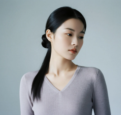 AI清新治愈电脑桌面壁纸 | 淡芋灰针织长裙安静治愈女生8K超高清无水印套图