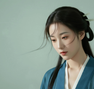 AI国风美人电脑桌面壁纸 | 黛蓝华服端庄大气女神8K超高清无水印套图