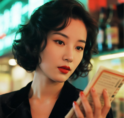 AI港风复古高清图集 | 女子80年代霓虹红唇套图