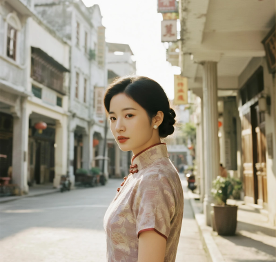 AI港风复古高清图集 | 女子街景复古衬衫套图