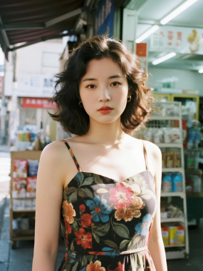 AI港风复古高清图集 | 老香港街景女子波浪卷套图