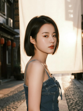 AI港风复古高清图集 | 女子街头牛仔短发套图