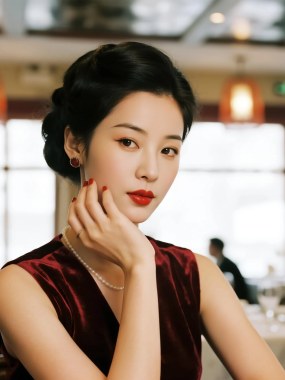 AI港风复古高清图集 | 女子丝绒红唇温柔套图