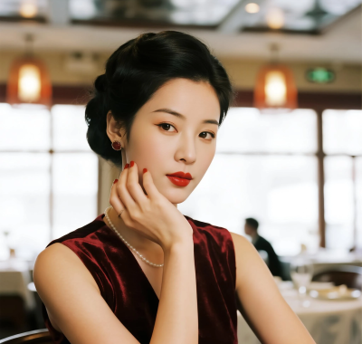 AI港风复古高清图集 | 女子丝绒红唇温柔套图