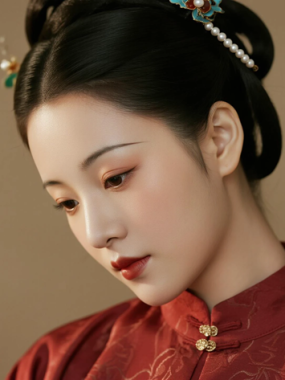 AI国风美人电脑桌面壁纸 | 酒红织金雍容典雅女生8K超高清无水印套图