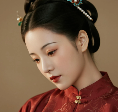 AI国风美人电脑桌面壁纸 | 酒红织金雍容典雅女生8K超高清无水印套图