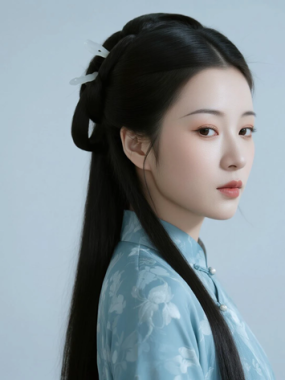 AI国风美人电脑桌面壁纸 | 雾蓝暗花旗袍清冷复古女子8K超高清无水印套图