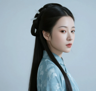 AI国风美人电脑桌面壁纸 | 雾蓝暗花旗袍清冷复古女子8K超高清无水印套图