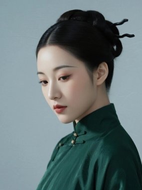 AI国风美人电脑桌面壁纸 | 墨绿襦裙端庄古韵女生8K超高清无水印套图