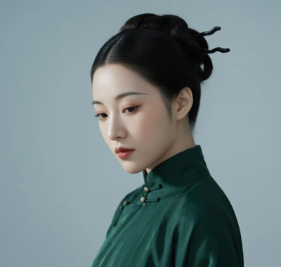 AI国风美人电脑桌面壁纸 | 墨绿襦裙端庄古韵女生8K超高清无水印套图