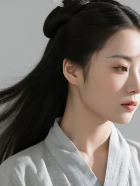 AI国风美人电脑桌面壁纸 | 奶灰棉麻交领衫娴静柔和女子8K超高清无水印套图