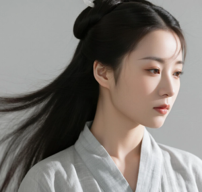 AI国风美人电脑桌面壁纸 | 奶灰棉麻交领衫娴静柔和女子8K超高清无水印套图