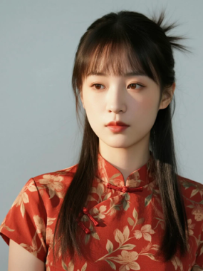 AI国风美人电脑桌面壁纸 | 砖红碎花汉裙随性文艺女子8K超高清无水印套图