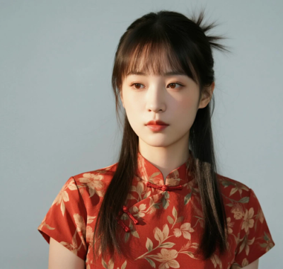 AI国风美人电脑桌面壁纸 | 砖红碎花汉裙随性文艺女子8K超高清无水印套图