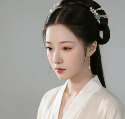 AI国风美人电脑桌面壁纸 | 奶白唐制长款襦裙灵动少女8K超高清无水印套图