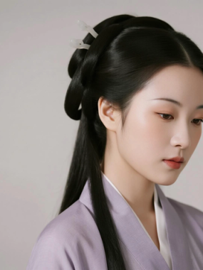 AI国风美人电脑桌面壁纸 | 灰紫明制长衫闲适柔和女子8K超高清无水印套图