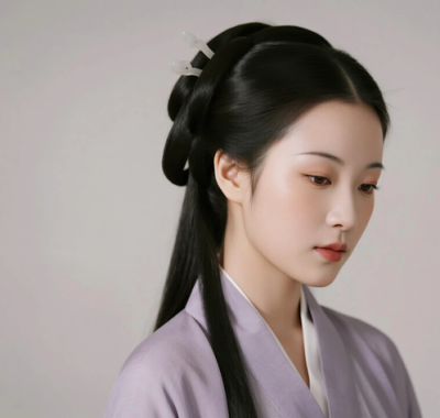 AI国风美人电脑桌面壁纸 | 灰紫明制长衫闲适柔和女子8K超高清无水印套图