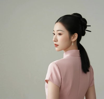 AI优雅旗袍电脑桌面壁纸 | 藕粉旗袍娇俏柔美女生8K超高清无水印套图