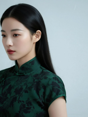 AI优雅旗袍电脑桌面壁纸 | 墨绿暗纹复古大气女生8K超高清无水印套图