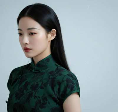 AI优雅旗袍电脑桌面壁纸 | 墨绿暗纹复古大气女生8K超高清无水印套图