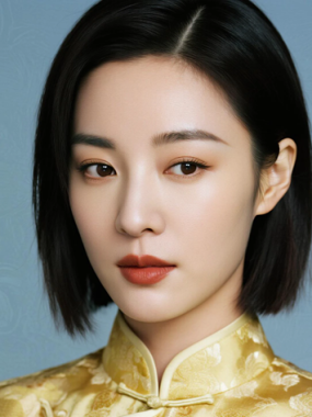AI优雅旗袍电脑桌面壁纸 | 杏黄织金明媚温婉女生8K超高清无水印套图