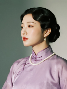 AI优雅旗袍电脑桌面壁纸 | 浅紫轻纱飘逸温婉女生8K超高清无水印套图